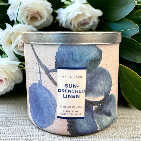 NWT Bath & Body Works WHITE BARN Sun Drenched Linen Large 3-Wick Candle 14.5 oz - Picture 1 of 6